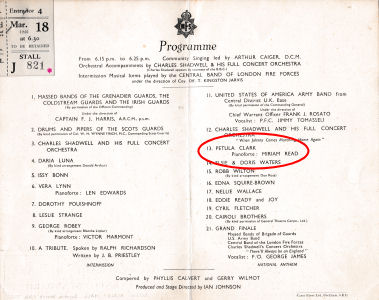 Inner pages of programme and ticket